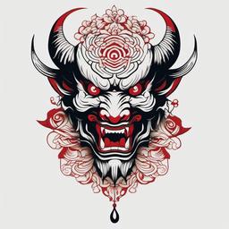 Traditional Japanese Demon Tattoo - Captures the essence of traditional Japanese demon motifs in tattoo art.  simple color tattoo,white background,minimal
