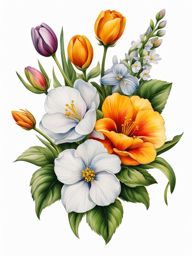 April birth flower tattoo, Tattoos representing the birth flower for the month of April.  vivid colors, white background, tattoo design