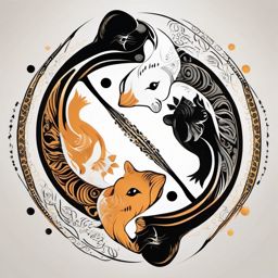 Paws in Yin and Yang design: Harmony and balance captured in feline prints.  color tattoo style, white background