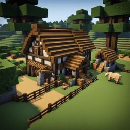 medieval farmstead with fields, barns, and livestock pens - minecraft house design ideas minecraft block style