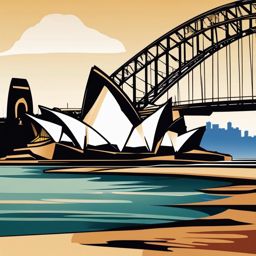 Sydney clipart - Sydney Opera House and Harbour Bridge in Australia,  color clipart, vector art