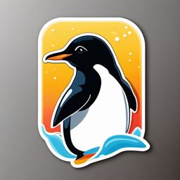 Penguin Sticker - A playful penguin sliding on ice. ,vector color sticker art,minimal