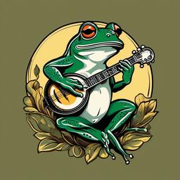 Banjo Frog Tattoo-Whimsical and artistic tattoo featuring a frog playing a banjo, perfect for those who appreciate lighthearted and creative body art.  simple color vector tattoo