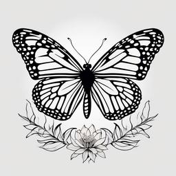 black and white monarch butterfly tattoo  simple color tattoo,white background,minimal