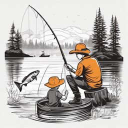 Teaching kids to fish like dad  color vector art, t shirt design, minimum white background