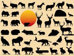 Animal clipart - animal silhouettes against a sunset  