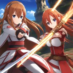 asuna yuuki duels with a formidable opponent in a virtual castle arena. 
