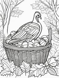 Turkey with a Basket of Leaves Coloring Pages - Turkey Playing in a Pile of Leaves  minimal black outline printable sheet, coloring page