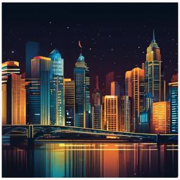 Cityscape at Night sticker- Urban Lights Extravaganza, , color sticker vector art