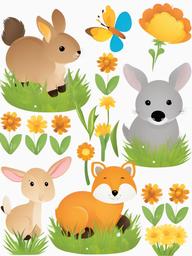 Spring clipart - baby animals in a meadow  