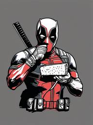 drawing of Deadpool eating chimichangas  minimal rough sketch scribbles,doodles,black and white