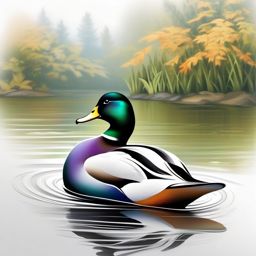 Duck Tattoo - Duck paddling peacefully on a tranquil pond  color tattoo design, clean white background