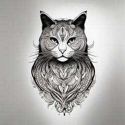 fat cat tattoo  minimal color tattoo, white background