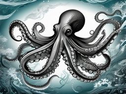 Octopus Clipart in the Ocean,Intricate octopus navigating the vast depths of the ocean, representing intelligence and adaptability. 