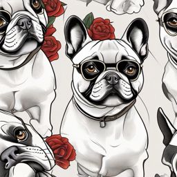 French Bulldog tattoo: A charming French Bulldog, capturing the essence of humor and affection.  color tattoo style, minimalist, white background