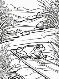 Frog Coloring Pages - Frog playing hopscotch with friends  simple coloring pages