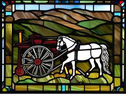 Stained Glass Plow Horse - Horse pulling farm plow  