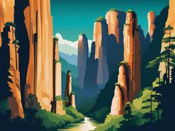 Zhangjiajie National Forest Park sticker- Towering sandstone pillars in China, , sticker vector art, minimalist design