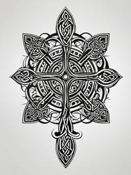 celtic tattoo cross  simple color tattoo,minimal,white background