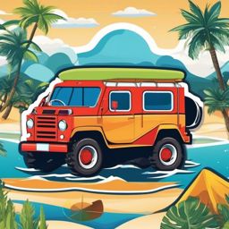 Amphibious Vehicle Sticker - Land and water travel, ,vector color sticker art,minimal