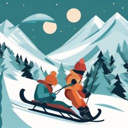 Sledding Downhill clipart - Exciting sled ride down a snowy hill, ,vector color clipart,minimal