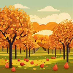 Pear orchard in autumn clipart  simple, 2d flat