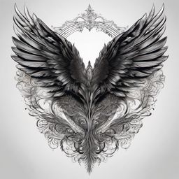 Wings unfold, leaving an enigmatic mark, a tattooed curse.  black and white tattoo style