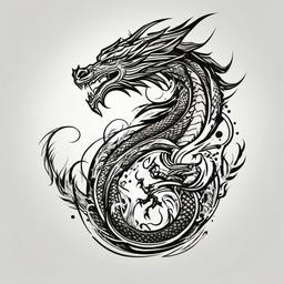 Flash Dragon Tattoo - Quick and bold dragon tattoo design in flash style.  simple color tattoo,minimalist,white background