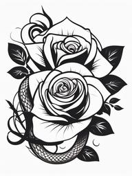 Rose Snake Tattoo - Tattoo featuring a rose and snake motif.  simple vector tattoo,minimalist,white background