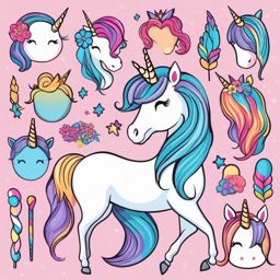 Unicorn Hair Clipart - Explore a variety of unicorn hair styles in this charming clipart collection.  vector art, clipart, minimal