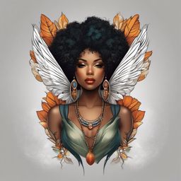 afro fairy tattoo  simple color tattoo style,white background