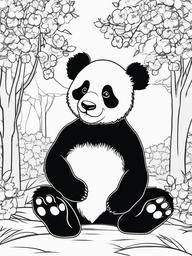 Panda Coloring Pages - Panda sitting under a cherry blossom tree  simple coloring pages