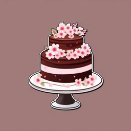 Cake with Cherry Blossoms Sticker - Cake adorned with delicate cherry blossoms, ,vector color sticker art,minimal