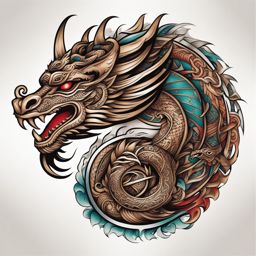 Aztec dragon tattoo, Tattoos inspired by Aztec dragon mythology and art.  color, tattoo style pattern, clean white background