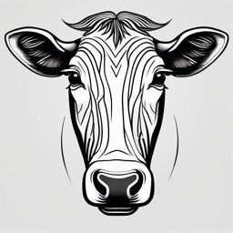 Minimalist cow face design: Simple lines, emphasizing natural features.  black and white tattoo style