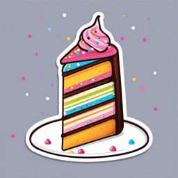 Cake Slice with Sprinkles Sticker - Delicious cake slice covered in colorful sprinkles, ,vector color sticker art,minimal