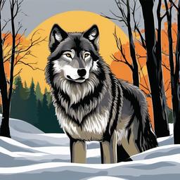 Wolf clipart - wolf with trees in background  clipart