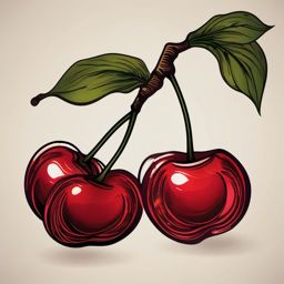 Cherries with fiery flames ink: Symbolizing the intensity and passion within the fruit.  simple color tattoo style