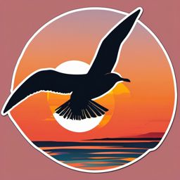 Seagull Sunset Sticker - A silhouette of a seagull against a vibrant sunset, ,vector color sticker art,minimal