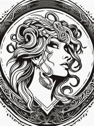 Gorgon Tattoo - Embrace the ancient Greek mythology with a Gorgon tattoo, featuring the mythical creatures with serpent hair.  simple vector color tattoo,minimal,white background