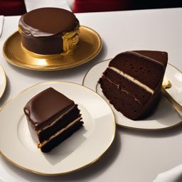 sacher torte, a rich austrian chocolate cake, indulged at a vienna café with classical music. 