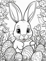 Easter Egg Coloring Pages - Cartoon bunny hiding eggs in a garden  simple coloring pages