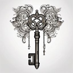 Key Tattoo - A vintage key tattoo unlocking secrets  few color tattoo design, simple line art, design clean white background