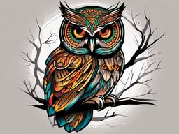 tree owl tattoo  simple vector color tattoo