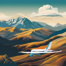 Plane clipart - airplane flying over mountains  