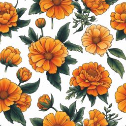 Marigold tattoo, Tattoos inspired by the cheerful and colorful marigold flower. colors, tattoo patterns, clean white background