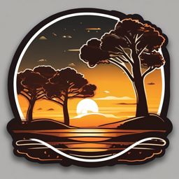 Autumn Sunrise Sticker - Witness the golden hues of an autumn sunrise with this warm and picturesque sticker, , sticker vector art, minimalist design