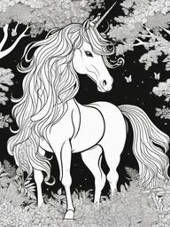 Unicorn Coloring Pages - Majestic unicorn standing in a magical forest  simple coloring pages