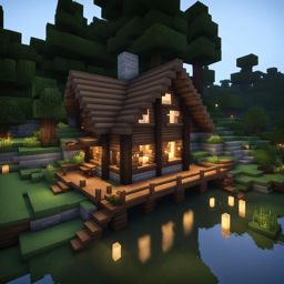 cozy log cabin in a serene lakeside setting - minecraft house ideas minecraft block style