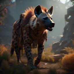 Hyena Companion of a Barbarian in the Wilderness detailed matte painting, deep color, fantastical, intricate detail, splash screen, complementary colors, fantasy concept art, 8k resolution trending on artstation unreal engine 5